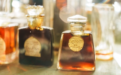 Old vintage glass perfume bottles